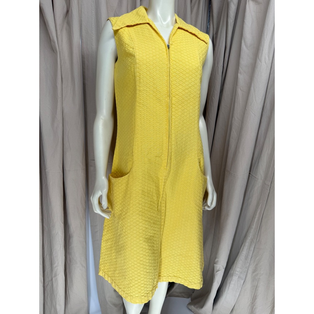 Vintage 60s 70s Lane Bryant Tall Shop Yellow Mod Dress Zip Front Textured